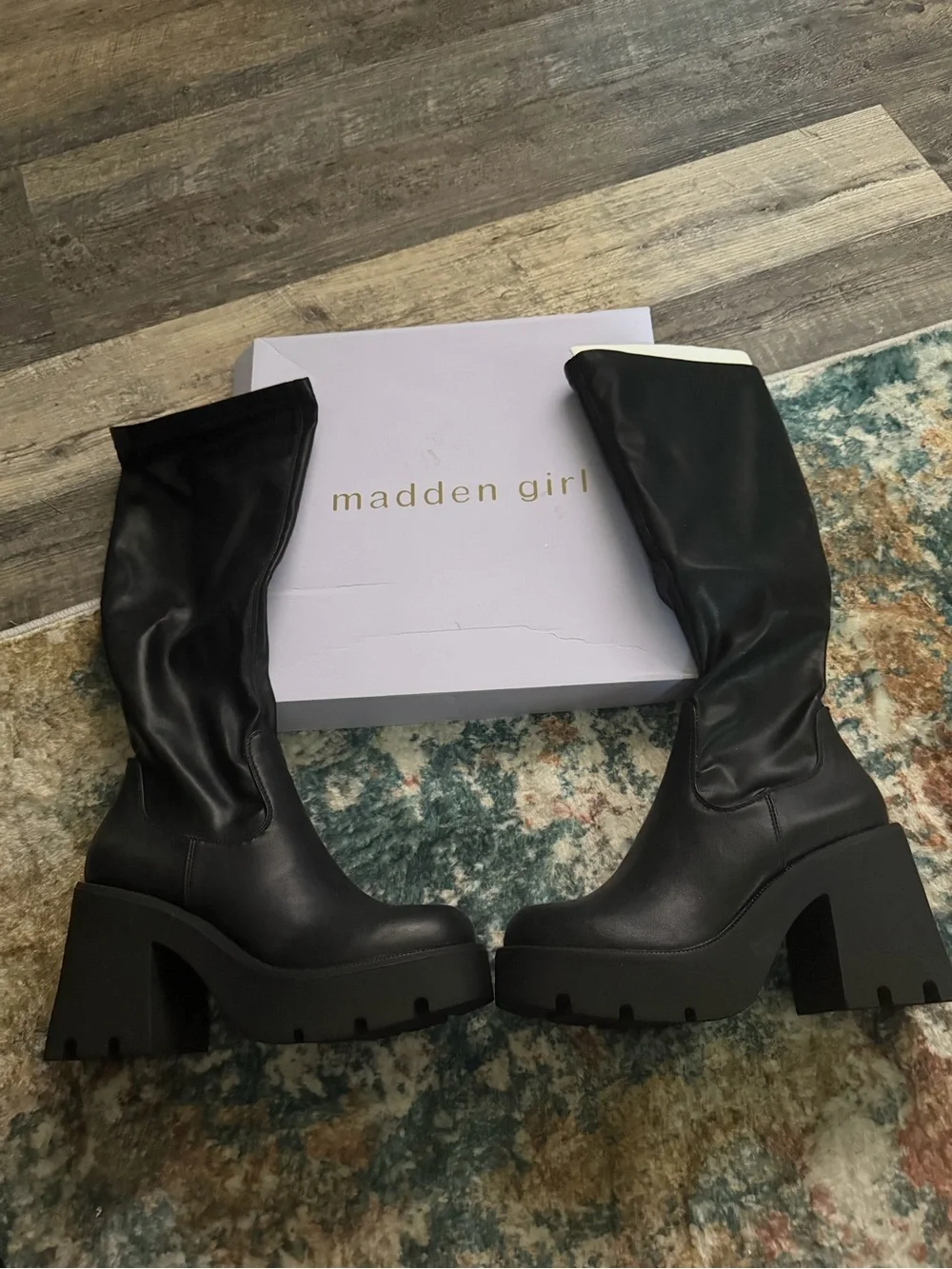 Madden Girl Black Chunky Platform Knee-High Boots